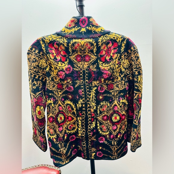 Moth for Anthropologie Black Floral Multicolor One-Button, 3/4-Sleeve Cardi, XXS - Picture 9 of 9